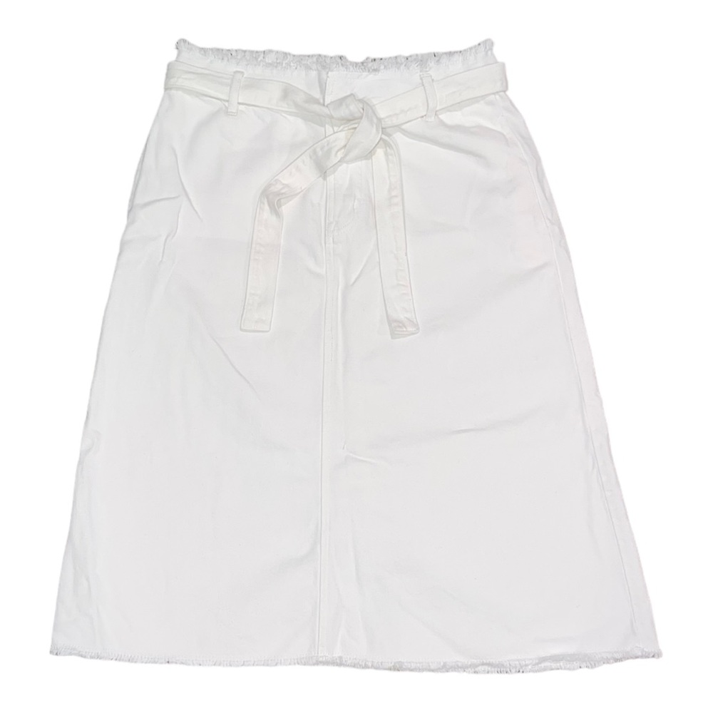 GAP Optic White Belted A-Line Raw Hem Jean Skirt Size 28R